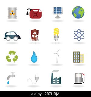 Set di icone dei simboli ambientali ed ecologici Illustrazione Vettoriale