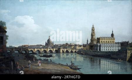 Dresda vista dalla riva destra dell'Elba, sotto il Ponte augustico dipinto dal pittore veneziano canale Giovanni Antonio, comunemente noto come Canaletto, nel 1748. Foto Stock
