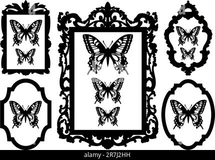 farfalle in cornici antiche, illustrazione vettoriale Illustrazione Vettoriale