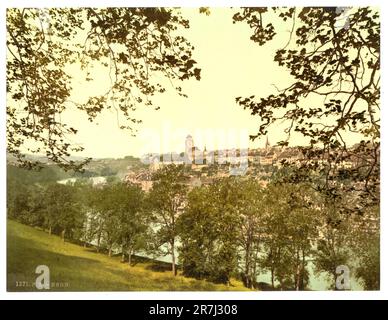 Veduta generale della città, con il ponte Kirchenfeld, come visto da Muristalden, Berna, Svizzera 1890. Foto Stock