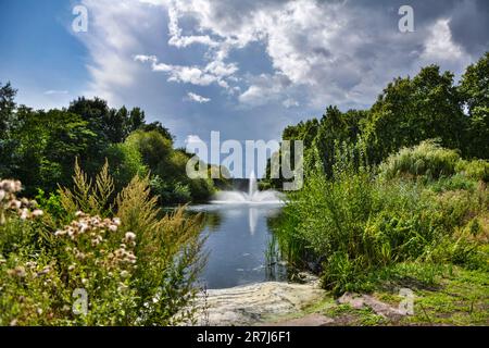 St James's Park Lake and Fountain in un giorno d'estate - Londra, Regno Unito Foto Stock