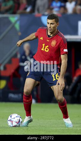 Rodri di Spagna durante la partita di calcio semifinale della UEFA Nations League tra Spagna e Italia il 15 giugno 2023 a De Grolsch teste, stadio del FC Twente a Enschede, Paesi Bassi Foto Stock