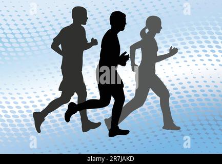 silhouette runners sullo sfondo astratto dei mezzitoni - vettoriale Illustrazione Vettoriale