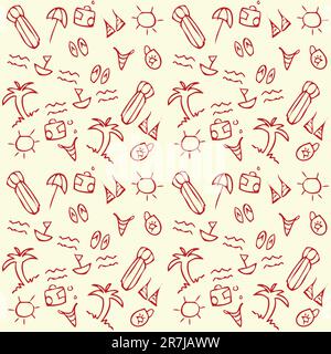 Sfondo perfetto per le vacanze: Sole, bikini, palme, borsa, nave, scarpe. set di immagini estive Illustrazione Vettoriale