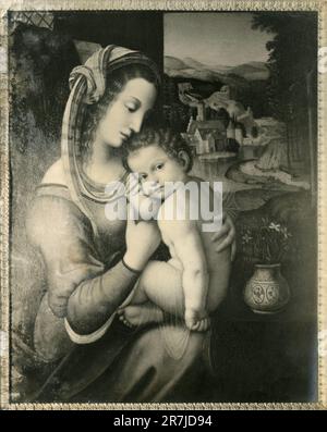 La Signora con il Bambino, dipinto dell'artista italiano Leonardo da Vinci, galleria privata, Italia 1900s Foto Stock