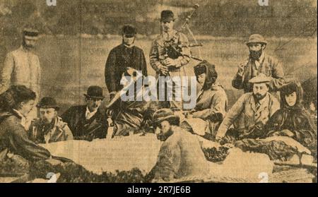 Picnic reale: Il principe del Galles (successivamente re Edoardo), la principessa del Galles regina Alexandra, contessa Grosvenor (in cofano), il sig. Henry Chaplin e John Brown, assistente personale alla regina Victoria, Scozia 1864 Foto Stock