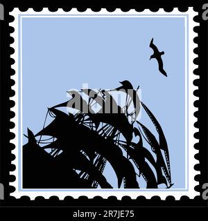 Silhouette di vettore sailfish sui francobolli Illustrazione Vettoriale