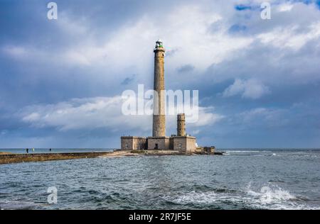 Faro Phare de Gatteville che custodisce il pericoloso Raz de Barfleur, situato all'estremità nord-orientale della penisola del Cotentin, nel dipartimento della Manica; Foto Stock