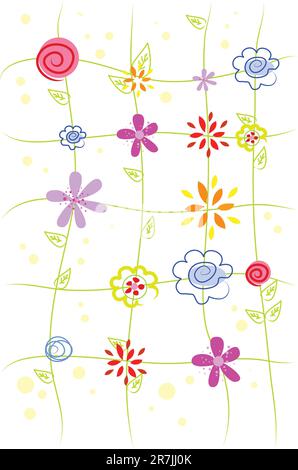 molti bellissimi fiori luminosi su sfondo bianco Illustrazione Vettoriale