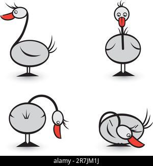 Abstract quattro oche in diverse posizioni. Immagine su sfondo bianco Illustrazione Vettoriale