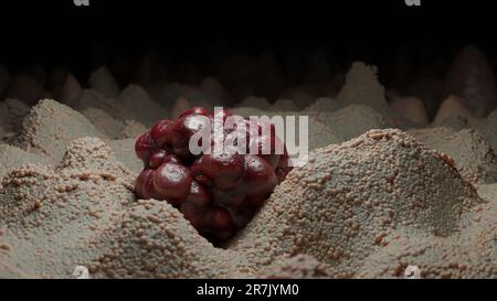 Crescita delle cellule tumorali incontrollabile sui tessuti, cellule di infezione tumorale e diffusione, metastasi infiammatoria invasiva cancerosa. riproduzione tramite duplicati Foto Stock