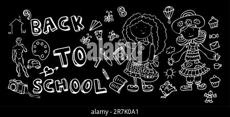 BTS Sketchy Doodles disegnati a mano a scuola Illustrazione Vettoriale