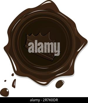 Immagine della guarnizione marrone grunge di cera con corona isolata su sfondo bianco - vettore Illustrazione Vettoriale