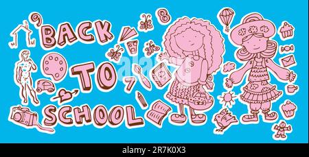 BTS Sketchy Doodles disegnati a mano articoli da album scolastici BTS Back to School Illustrazione Vettoriale