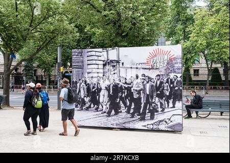 12.06.2023, Berlino, Germania, Europa - una mostra all'aperto e un evento commemorativo in occasione del 70th° anniversario della rivolta popolare del 17 giugno 1953. Foto Stock