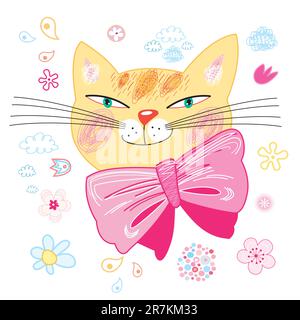 ritratto luminoso e allegro di un gatto su sfondo bianco Illustrazione Vettoriale