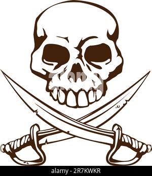 Un pirata del cranio e le spade incrociate simbolo Illustrazione Vettoriale