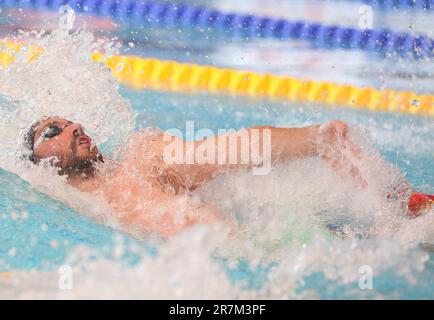 Rennes, Francia. 16th giugno, 2023. Jeremy Stravius di ETOILES 92 UOMINI scaldano 50 M di ritorno durante i campionati francesi di nuoto d'élite il 16 2023 giugno a Rennes, Francia. Foto di Laurent Lairys/ABACAPRESS.COM Credit: Abaca Press/Alamy Live News Foto Stock