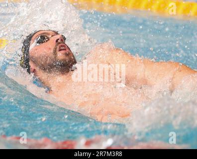 Rennes, Francia. 16th giugno, 2023. Jeremy Stravius di ETOILES 92 UOMINI scaldano 50 M di ritorno durante i campionati francesi di nuoto d'élite il 16 2023 giugno a Rennes, Francia. Foto di Laurent Lairys/ABACAPRESS.COM Credit: Abaca Press/Alamy Live News Foto Stock