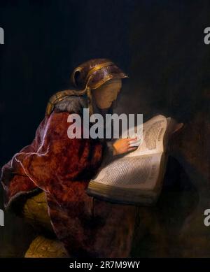 Old Woman Reading, probabilmente la profetessa Hannah, Rembrandt, 1631, Rijksmuseum, Amsterdam, Paesi Bassi, Europa, Foto Stock