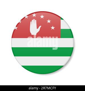 Icona del pulsante cerchio dell'Abkhazia. Badge a bandiera Abkhazia con ombra. 3D rappresentazione realistica del vettore isolato su bianco. Illustrazione Vettoriale