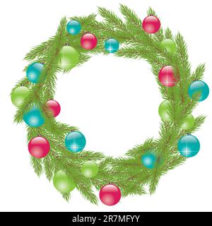 Corona verde di Natale con albero di pelliccia. Illustrazione vettoriale Illustrazione Vettoriale
