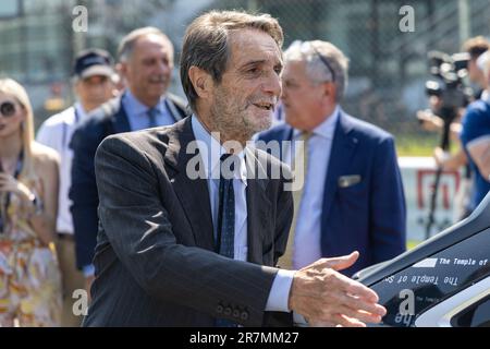 MILANO, ITALIA, Salone dell'automobile di Monza, dal 16 al 18 giugno 2023 - Attilio fontana presidente della Regione Lombardia partecipa alla parata di apertura Credit: Kines Milano/Alamy Live News Foto Stock