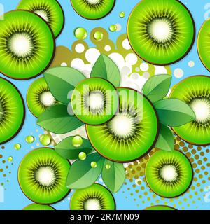 Pattern senza cuciture con fette di kiwi su sfondo colorato Illustrazione Vettoriale