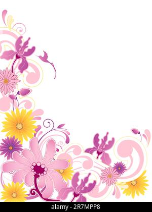 Colore sfondo floreale con ornamento e fiori Illustrazione Vettoriale