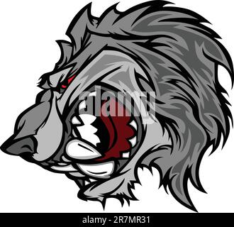 Cartoon Vector Image of a Wolf Mascot Head snarling Illustrazione Vettoriale