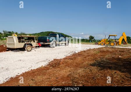 Attrezzatura sul cantiere stradale Foto Stock