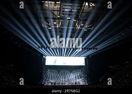 Hans Zimmer si esibisce all'AO Arena Manchester venerdì 16th giugno 2023 Foto Stock