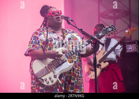 Celisse suona durante il giorno 1 del 2023 Bonnaroo Music & Arts Festival il 15 giugno 2023 a Manchester, Tennessee. Foto: Darren Eagles/imageSPACE/MediaPunch Foto Stock