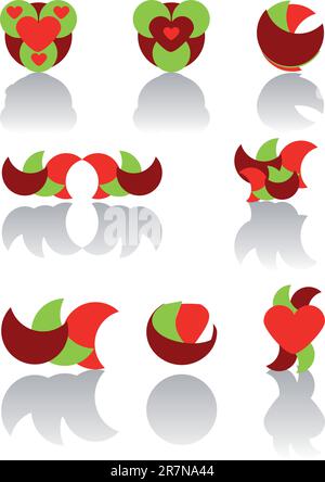 Varie icone colorate a cuori astratti per i tuoi progetti. Illustrazione Vettoriale