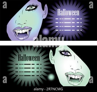 Faccia vampiro femminile con Fangs Illustrazione Vettoriale