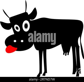 Sagoma Vector Mad Cow. Divertente icona dei cartoni animati, illustrazione, tag Illustrazione Vettoriale