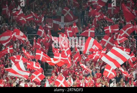 Parken, Copenaghen, Danimarca. 16th giugno, 2023. Danimarca vs Irlanda del Nord, a Parken, Copenhagen, Danimarca. Kim Price/CSM/Alamy Live News Foto Stock