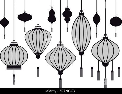 set di lanterna cinese, sagome vettoriali Illustrazione Vettoriale