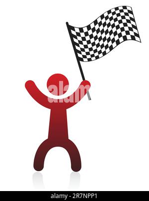 Illustrazione di un uomo icona tenendo un bianco e nero bandiera a scacchi Illustrazione Vettoriale
