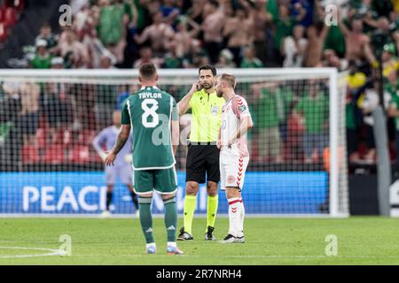 Copenaghen, Danimarca. 16th giugno, 2023. L'arbitro Daniel Stefanski ha visto durante la partita di qualificazione UEFA euro 2024 tra Danimarca e Irlanda del Nord al Parken di Copenaghen. (Photo Credit: Gonzales Photo/Alamy Live News Foto Stock