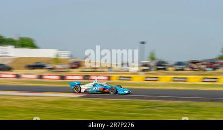 Lago Elkhart, WISCONSIN, Stati Uniti. 16th giugno, 2023. JOSEF NEWGARDEN (2) di Nashville, Tennessee, viaggia attraverso i turni durante una pratica per il Sonsio Grand Prix a Road America sul lago Elkhart WI. (Credit Image: © Walter G. Arce Sr./ZUMA Press Wire) SOLO PER USO EDITORIALE! Non per USO commerciale! Foto Stock