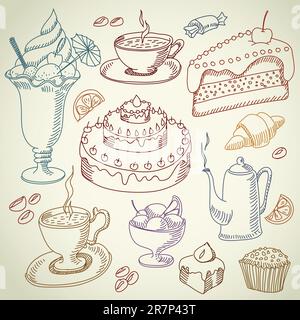 caffè e dessert, questa illustrazione può essere utile come lavoro di designer Illustrazione Vettoriale