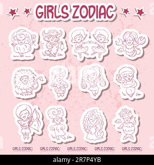 Icone zodiacali ragazze segno oroscopo Illustrazione Vettoriale