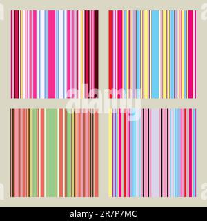 Quattro motivi senza cuciture con strisce retrò in colori caldi e luminosi Illustrazione Vettoriale