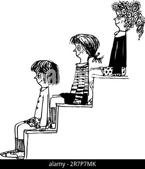 Bambini seduti sulle scale Illustrazione Vettoriale