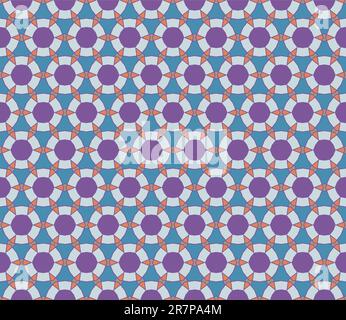 Motivo vettoriale geometrico (senza cuciture) con cerchi e diamanti in viola, blu, marrone e grigio Illustrazione Vettoriale