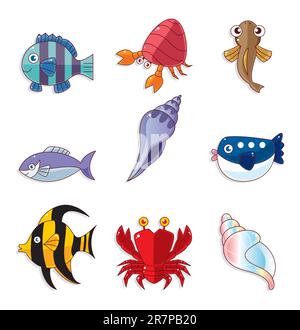 icone dei pesci dei cartoni animati Illustrazione Vettoriale