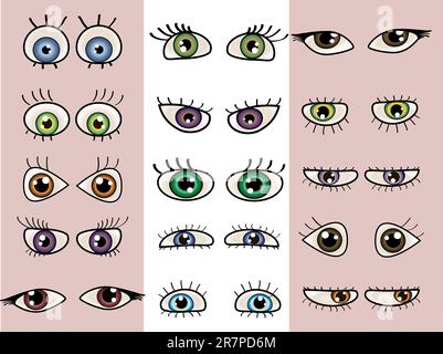 Una serie di bellissimi occhi. Illustrazione vettoriale. Illustrazione Vettoriale