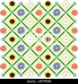 Motivo vettoriale senza cuciture con fiori e ornamenti Illustrazione Vettoriale
