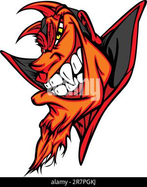 Cartoon Vector Image of a Demon or Demon Mascot Face Illustrazione Vettoriale